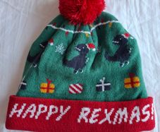 Happy Rexmas Christmas-themed wooly hat
