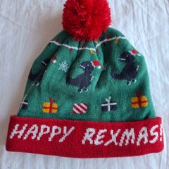 Happy Rexmas Christmas-themed wooly hat