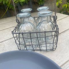 ShabbyChic  Wire Crate and 4Beautiful  bottles that sit inside