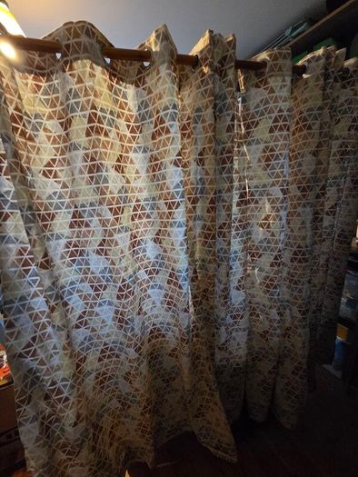 Harry Corry Geometric Lined Eyelet Curtains 2 Matching Pairs