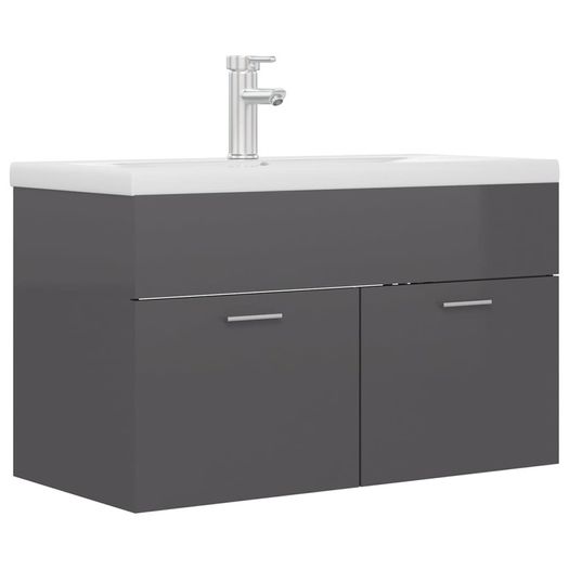 Sink Cabinet with Built-in Basin High Gloss Grey Chipboard