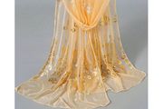 Pretty Apricot Scarf with a golden print