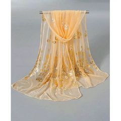 Pretty Apricot Scarf with a golden print