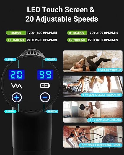 FREE EXPRESS SHIPPING Massage Gun, Massage Gun Deep Tissue, Percussion Handheld Muscle Massager for Muscle Pain Relief Fitness Recovery Body Shaping with 20 Speed Levels 6 Massage Heads, Gifts for Men