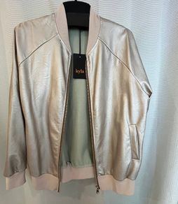 Kyla Light Gold Italian Leatherette Bomber Jacket