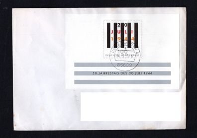 1994 Germany (Deutsche Bundespost) The 50th Anniversary of the Rebellion Against Nazism Miniature Sheet Used on First Day of issue on addressed plain envelope.