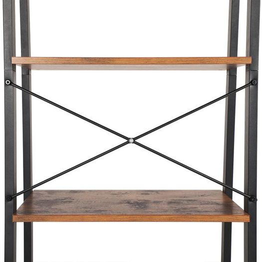 Industrial Design Ladder Shelf 4 shelves  stand shelf, bookshelf, 4 levels ladder shelf, metal, easy mounting, stable, for living room, bedroom, kitchen, vintage brown-black