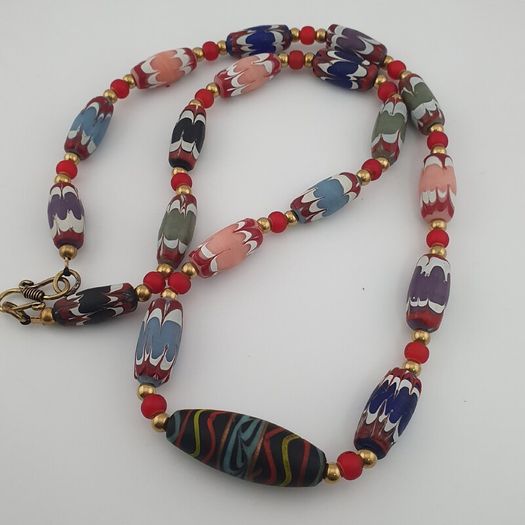 Antique Venetian Style Trade Glass & Venetian WhiteHeart Glass Beads Necklace