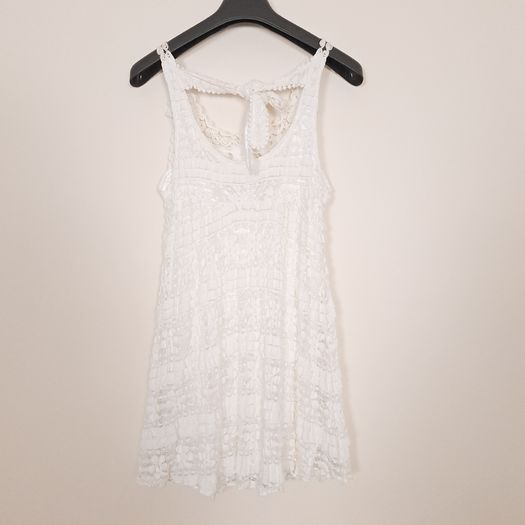 Yumi White Cream Tiered Lace Crochet Ruffle Sundress Mini Dress Size S