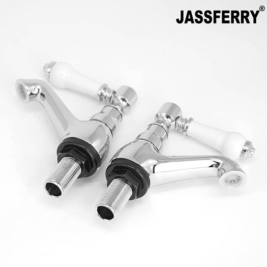 Pair of Basin Taps Hot and Cold Water Bathroom Sink Cross Handle Ceramic Levers 1/2" Tap Faucets Set 2 (FREE POSTAGE)