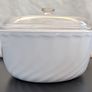 Vintage Arcopal France White Swirl Casserole Dish with Glass Lid Image 2