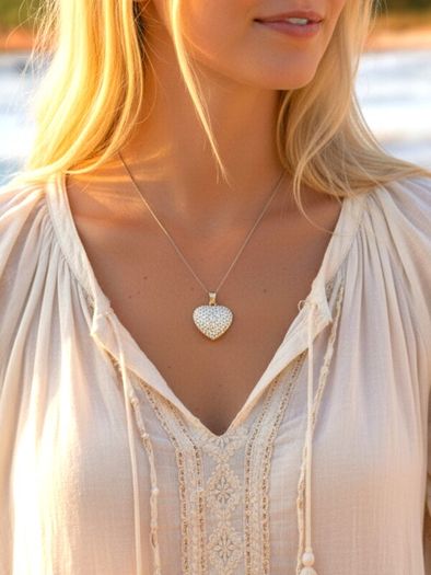 Vintage Cubic Zirconia Heart 925 Silver Necklace