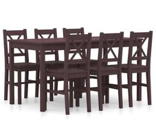 7 Piece Dining Set Pinewood Dark Brown