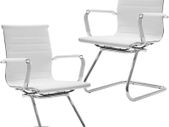Set of 2 Cantilever  dining chairs PU Leather Visitor Chair with Chrome Frame