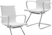 Set of 2 Cantilever  dining chairs PU Leather Visitor Chair with Chrome Frame