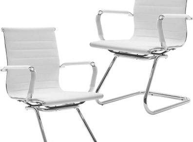 Set of 2 Cantilever  dining chairs PU Leather Visitor Chair with Chrome Frame