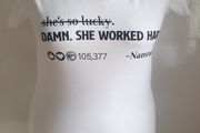 Gildan Ladies Slogan T-shirt Damn She Worked Hard New With Tags Size M White Can Post