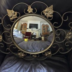 Mid-Century Modern Ornate Round Convex Mirror