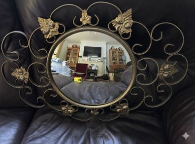 Mid-Century Modern Ornate Round Convex Mirror