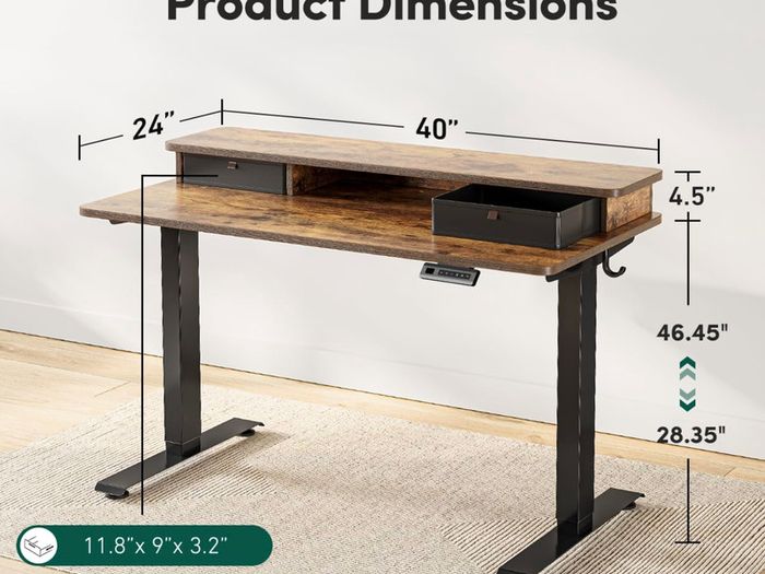 Height Adjustable Electric Standing Desk with Double Drawer, 100/60cm