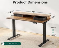 Height Adjustable Electric Standing Desk with Double Drawer, 100/60cm