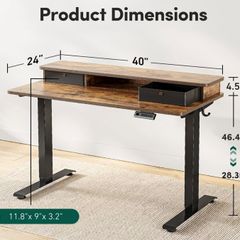 Height Adjustable Electric Standing Desk with Double Drawer, 100/60cm
