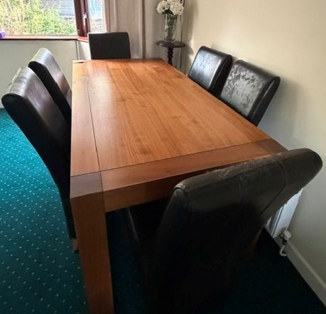 Solid Oak dining table with 6 high back chairs