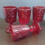 Fabulous Vintage Retro Set of Four Matching Small Universal Footed Red Glasses with a Fleur de Lis Relief Pattern - Perfect for Halloween Image 2