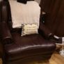 Three seater and arm chair solid wood leather Image 4