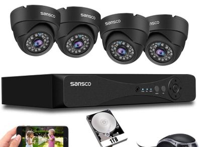 HD CCTV Security Camera System, 4 Channel 5MP DVR with (4) 2MP In/Outdoor Dome Surveillance Cameras and 1TB Hard Drive 1920x1080P, All Metal and Vandal-Proof Housing, Continuous/Motion Recording, Rapid USB Backup, Easy Mobile Viewing, Instant Push Notific