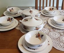 Vintage Bone China Dinner Set Pheasants