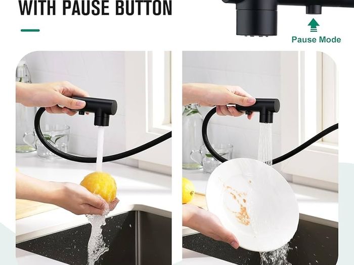 Kitchen Tap with 3 Function Sprayer, Pull Out Kitchen Mixer Tap, 360 Swivel Kitchen Sink Tap, Single Handle Sink Tap for Bathroom or Kitchen, Matt Black