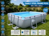 Family Steel Frame Swimming Pool 300 x 200 x 100 cm  Rectangular Garden Pool