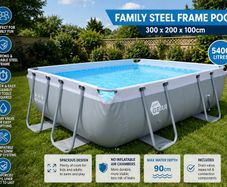 Family Steel Frame Swimming Pool 300 x 200 x 100 cm  Rectangular Garden Pool