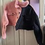 Pink and black denim jacket Image 3