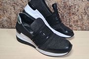 womens MICHAEL KORS Black glitter trainers runners wedge heel slip on  Size UK 4 EU 37 US 7M