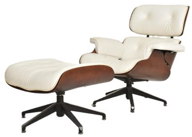 Eames Chair and matching ottoman stool - white leather