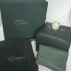 Diamond 950 Platinum Ethiopian Opal & Lab-grown Diamond Ring