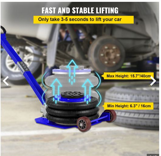 5 Ton Heavy Duty Triple Air Bag Jack Pneumatic Jack 11000 Lbs Quick Lift