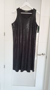 ESTAN FUTURA high shine black dress Sz 12 and Sz 14- Bnwt Rrp 95