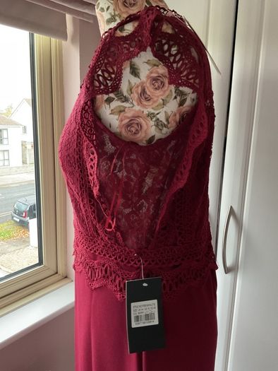 Bnwt burgundy lace detail occasion dress size 14