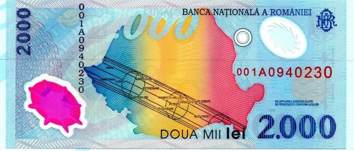 1999 Romania 2000 Lei Polymer Banknote P111b Solar Eclipse Polymer Folder