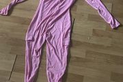 Pink Ribbed Long Sleeve Cargo Jumpsuit