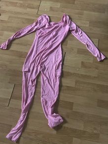 Pink Ribbed Long Sleeve Cargo Jumpsuit