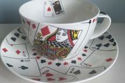 Vintage playing card cup and saucer set