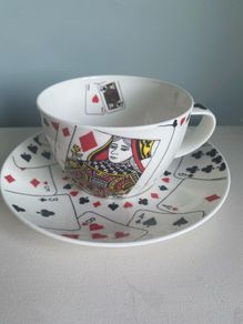 Vintage playing card cup and saucer set
