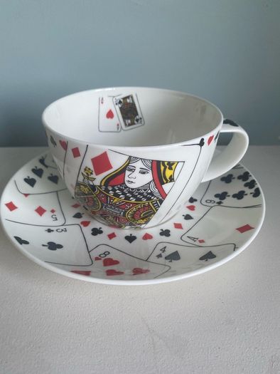 Vintage playing card cup and saucer set