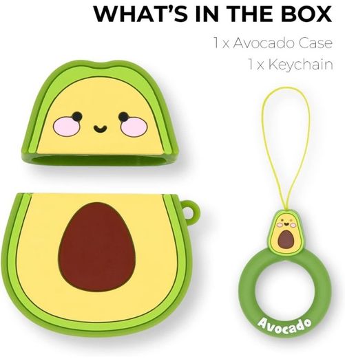 Cute Airpods Case, Airpods 2 Case, Funny 3D Cartoon Fruit Avocado Case, Soft Silicone Full Protection Shockproof Charging Case Cover with Keychain Airpods 1&2 case for Kids Girls Boys Women (FREE POSTAGE)
