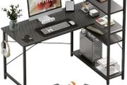 Computer Desk with Bookshelf, Corner Desk with Conversible Shelves, L Shaped Desk, Home Office Desks, Writing Study Desk for Bedroom,100 x 80cm, Black