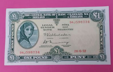 Irish 1972 Lady Lavery One pound banknote in uncirculated condition